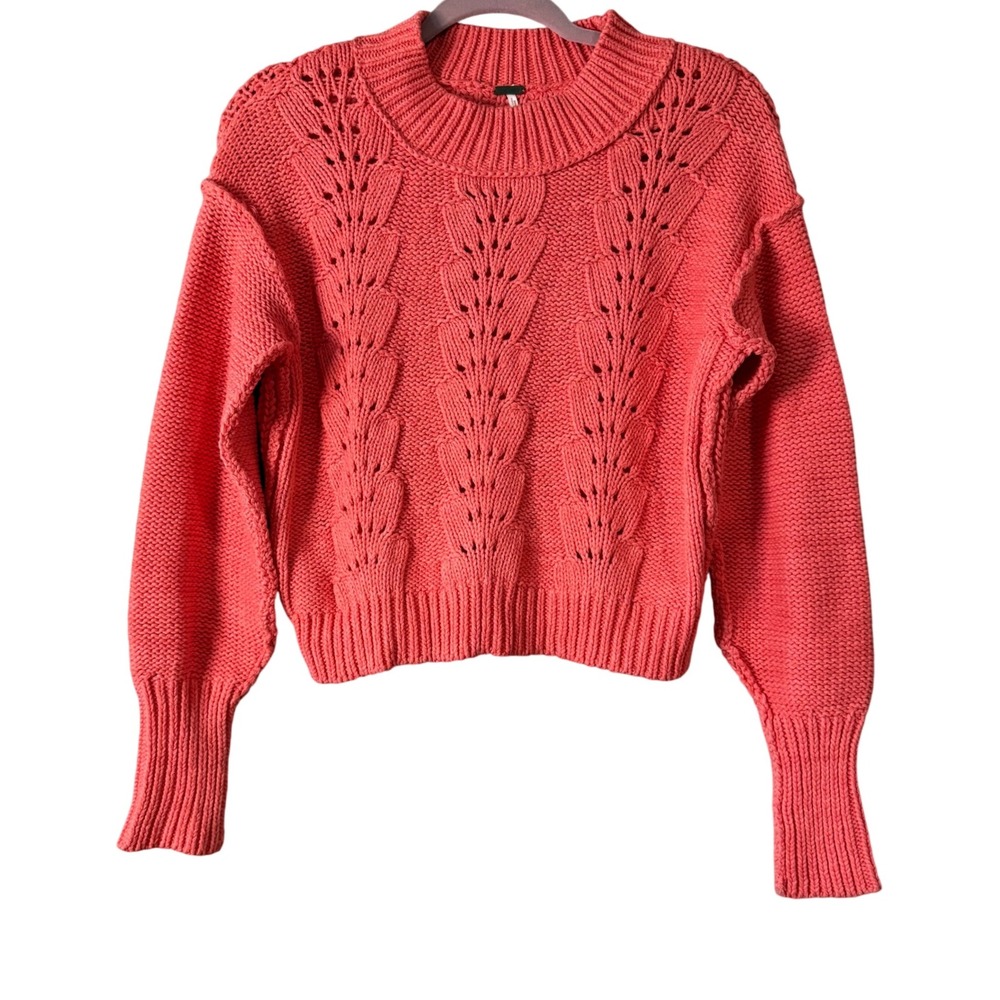FREE PEOPLE Textured Knit Sweater – Coral Pink – Size Small-Cropped‎ - Picture 5 of 6